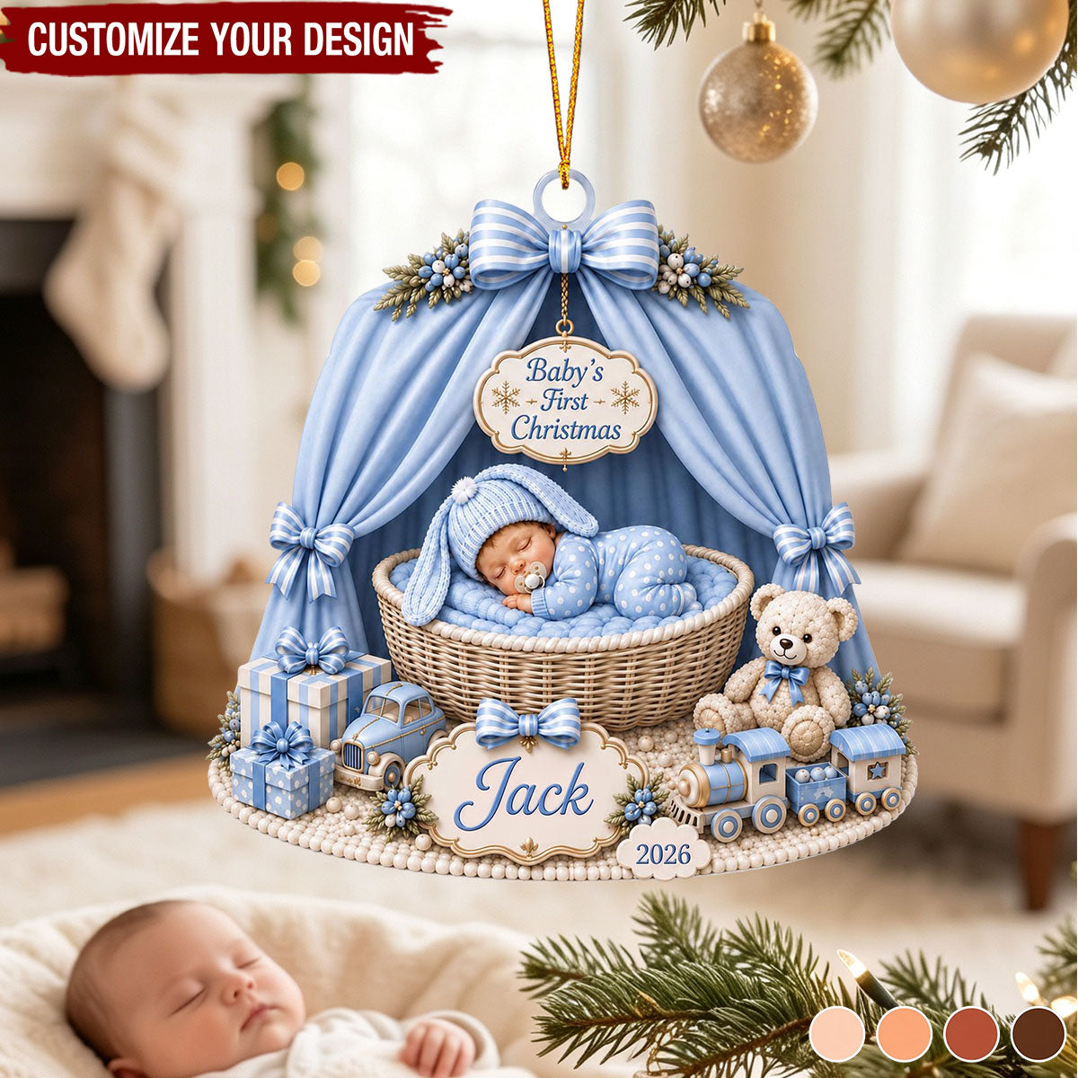Personalized Baby First Christmas Acrylic Ornament, Custom Newborn Gift