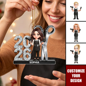 Personalized Hairdresser Acrylic Christmas Ornament ‑ Custom Gift for Hair Stylist