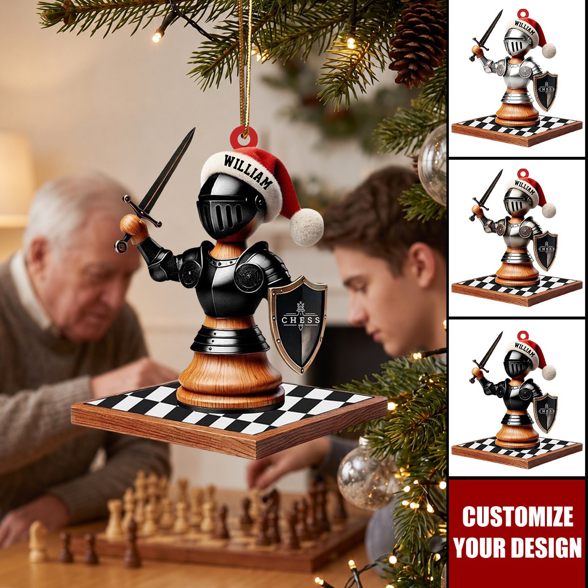 Personalized Chess Night Acrylic Christmas Ornament, Custom Gift for Chess Lovers