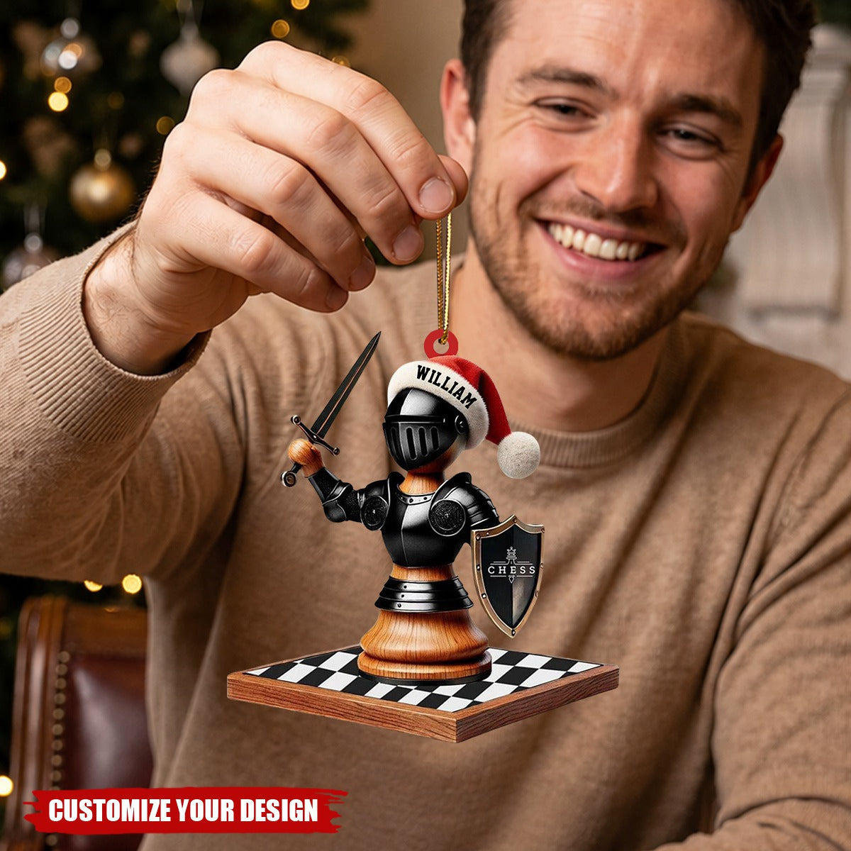 Personalized Chess Night Acrylic Christmas Ornament, Custom Gift for Chess Lovers