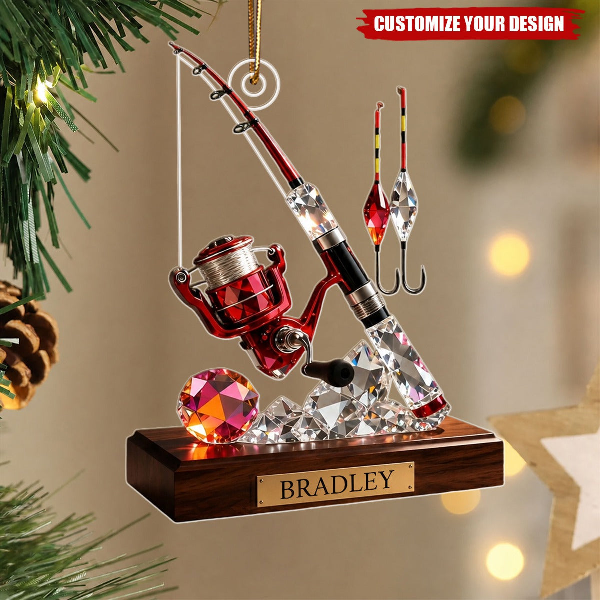 Personalized Acrylic Fishing Christmas Ornament, Custom Fisherman Keepsake Gift for Outdoorsman
