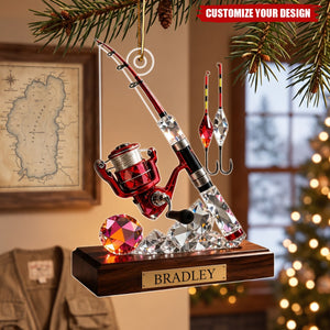 Personalized Acrylic Fishing Christmas Ornament, Custom Fisherman Keepsake Gift for Outdoorsman