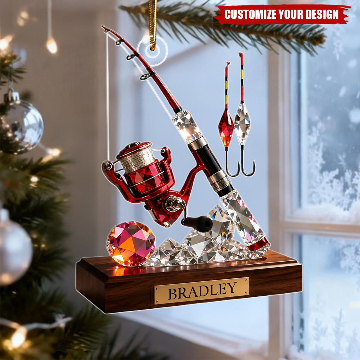 Personalized Acrylic Fishing Christmas Ornament, Custom Fisherman Keepsake Gift for Outdoorsman