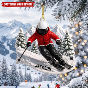 Personalized Ski Christmas Ornament, Custom Name Skiing Gift for Ski Lovers