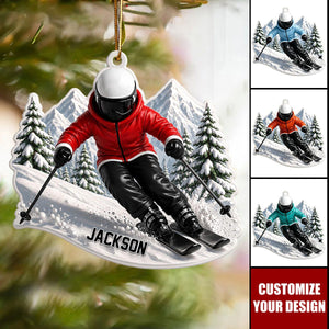 Personalized Ski Christmas Ornament, Custom Name Skiing Gift for Ski Lovers