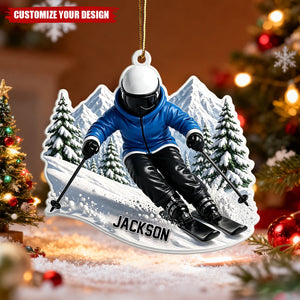 Personalized Ski Christmas Ornament, Custom Name Skiing Gift for Ski Lovers