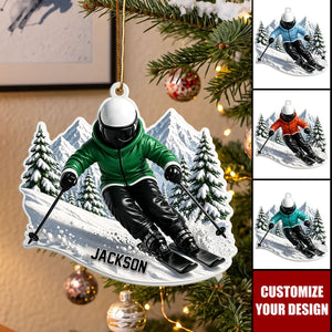 Personalized Ski Christmas Ornament, Custom Name Skiing Gift for Ski Lovers