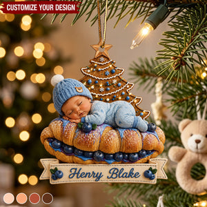 Personalized Baby Croissant Christmas Acrylic Ornament, Custom Newborn First Christmas Bakery Gift