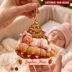Personalized Baby Croissant Christmas Acrylic Ornament, Custom Newborn First Christmas Bakery Gift