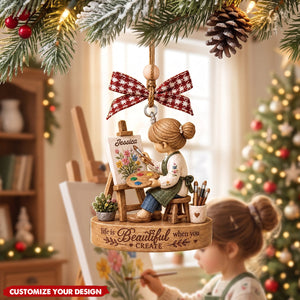 Personalized Artist Girl Acrylic Christmas Ornament, Gift for Art Teacher & Painting Enthusiast