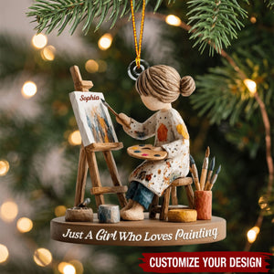 Personalized Artist Christmas Ornament, Just A Girl Who Loves Painting