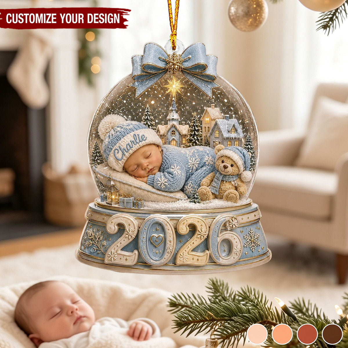 Personalized 2026 Baby First Christmas Acrylic Ornament, Custom Name Snow Globe Newborn Gift