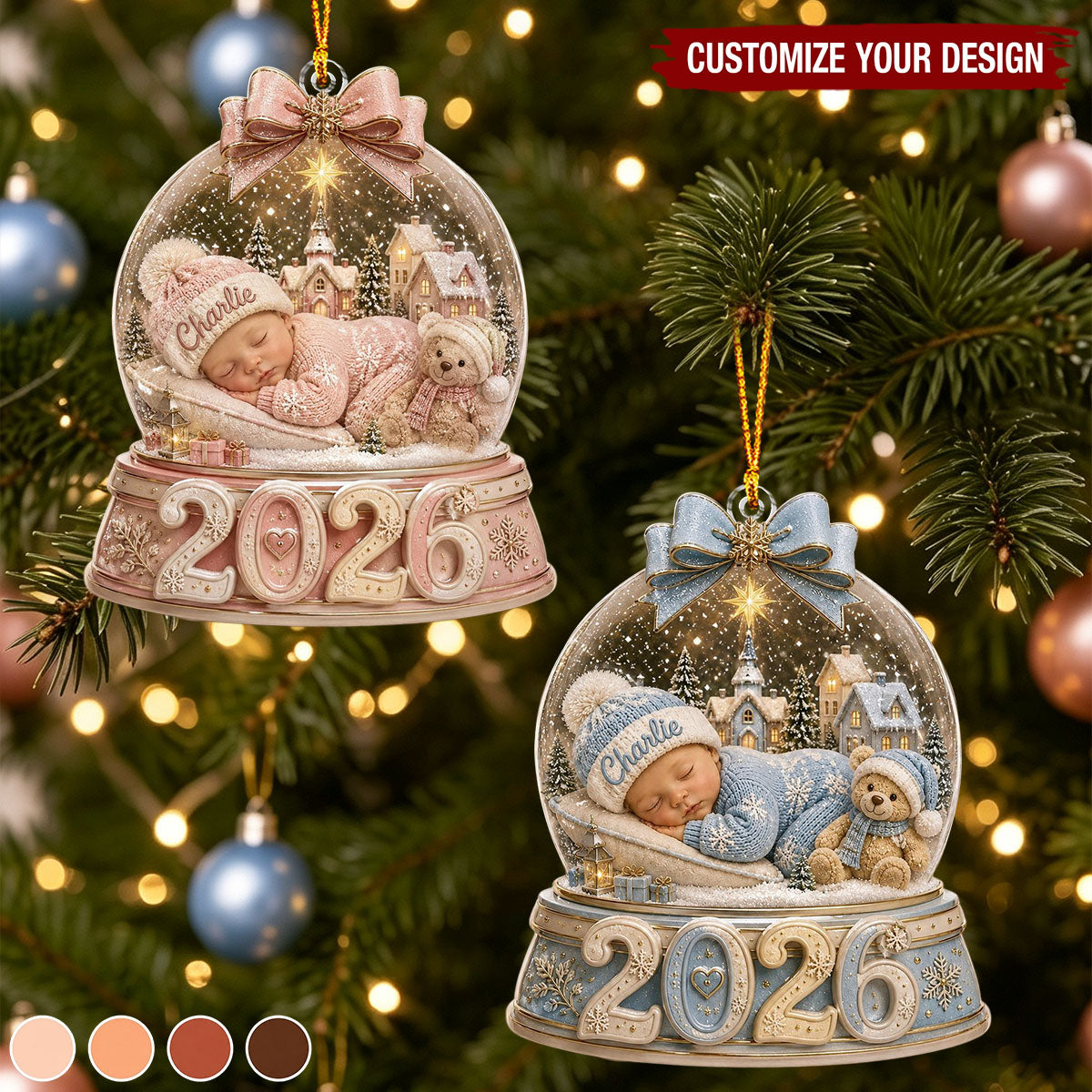 Personalized 2026 Baby First Christmas Acrylic Ornament, Custom Name Snow Globe Newborn Gift