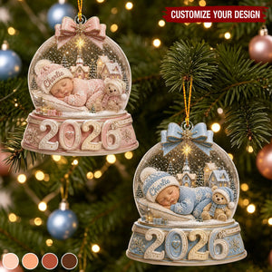 Personalized 2026 Baby First Christmas Acrylic Ornament, Custom Name Snow Globe Newborn Gift