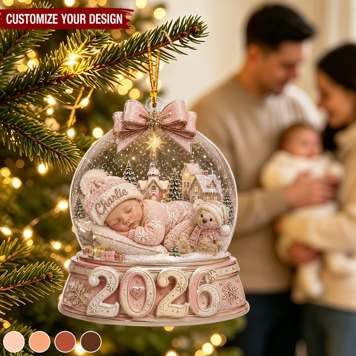 Personalized 2026 Baby First Christmas Acrylic Ornament, Custom Name Snow Globe Newborn Gift