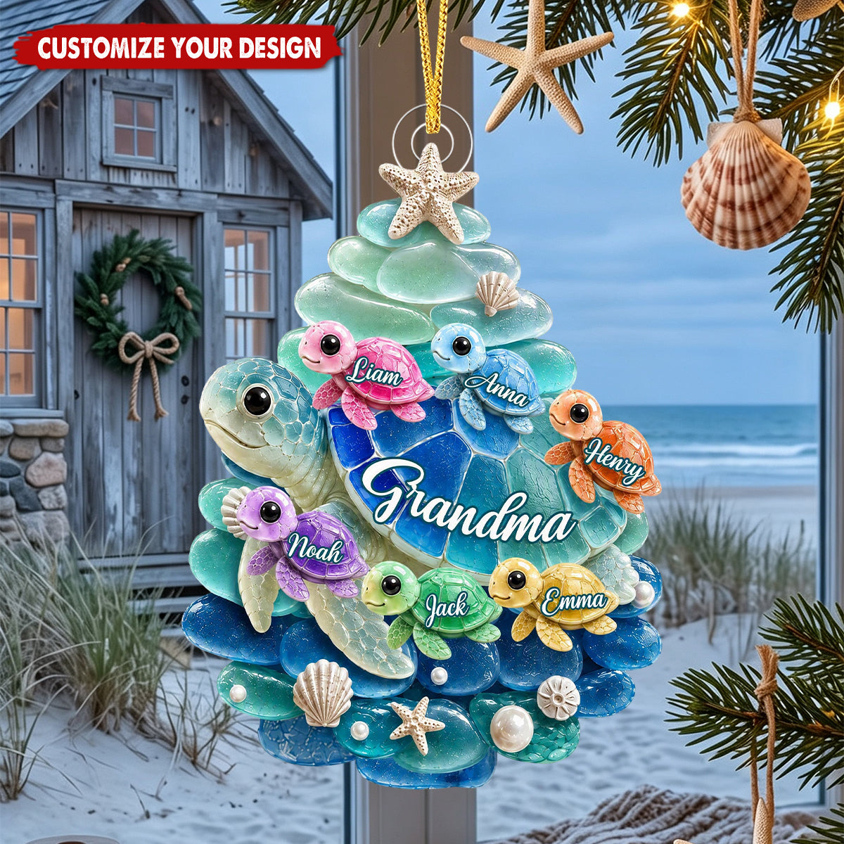 Personalized Turtle Grandma Grandkids Acrylic Christmas Ornament, Gift for Grandma