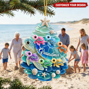 Personalized Turtle Grandma Grandkids Acrylic Christmas Ornament, Gift for Grandma