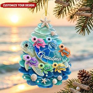 Personalized Turtle Grandma Grandkids Acrylic Christmas Ornament, Gift for Grandma