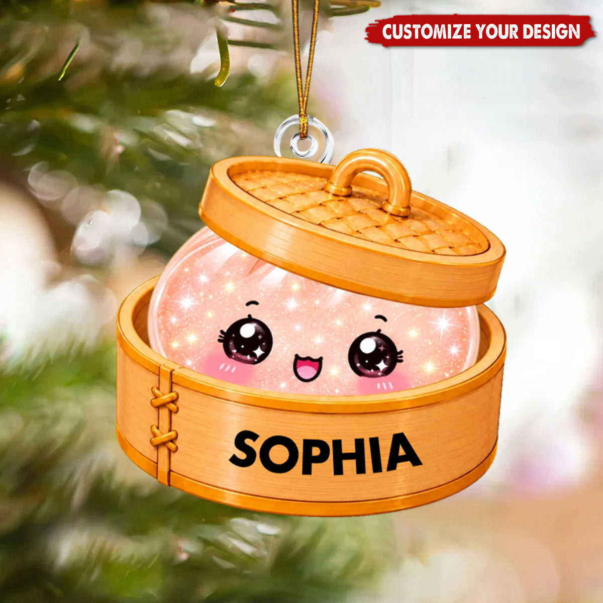 Personalized Glitter Dumpling Acrylic Ornament, Custom Name Christmas Gift for Kids