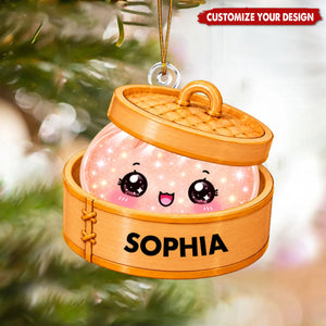 Personalized Glitter Dumpling Acrylic Ornament, Custom Name Christmas Gift for Kids