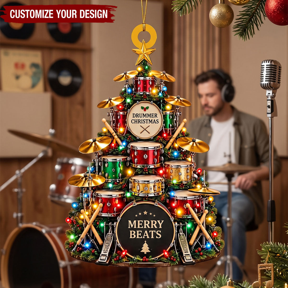 Personalized Drum Acrylic Christmas Ornament, Gift for Musicians