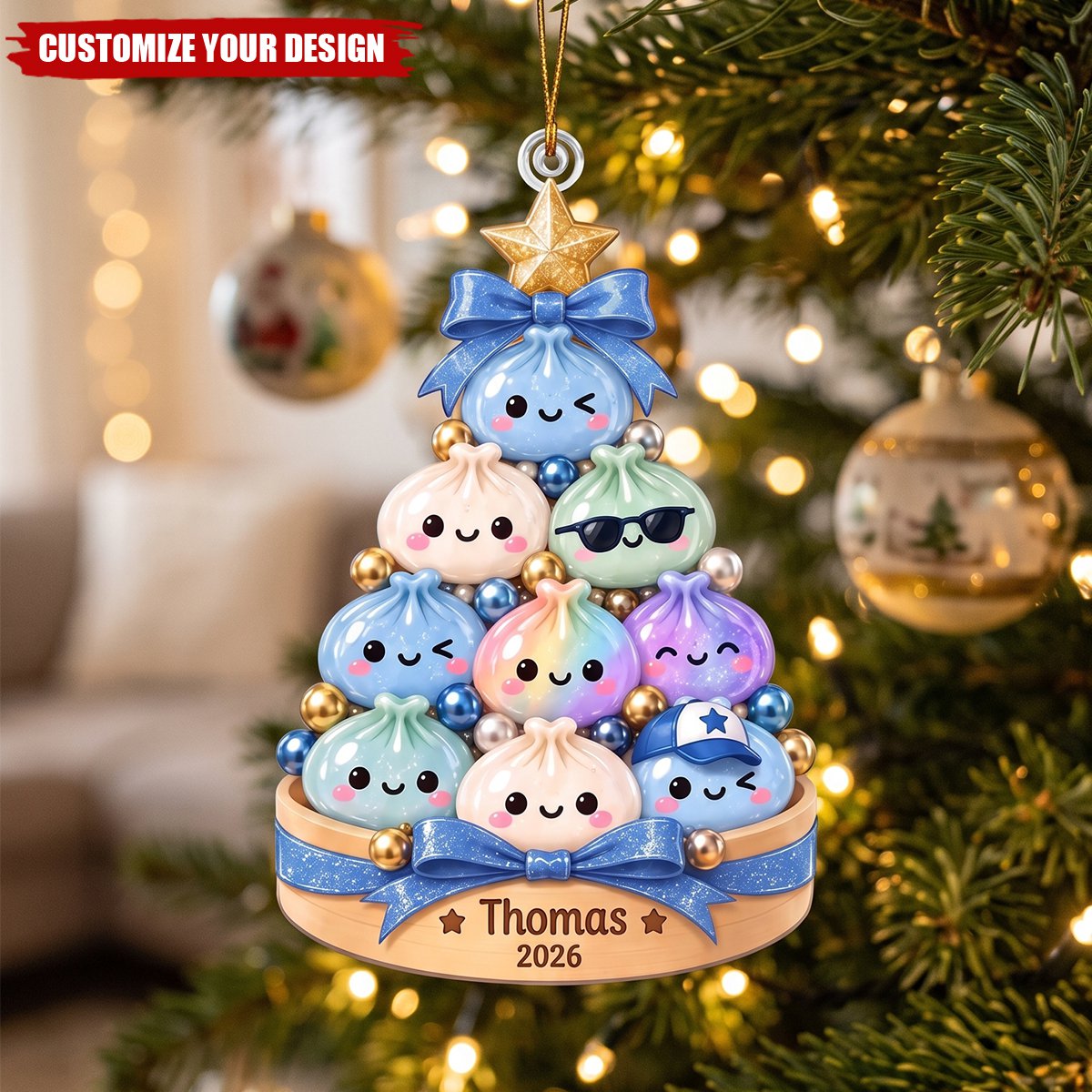 Personalized Acrylic Dumpling Ornament, Custom Christmas Gift for Children