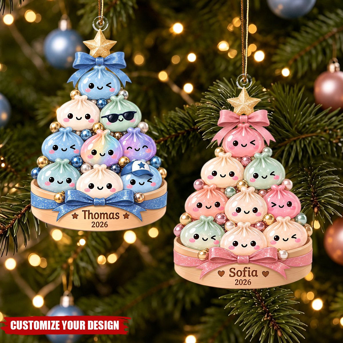 Personalized Acrylic Dumpling Ornament, Custom Christmas Gift for Children
