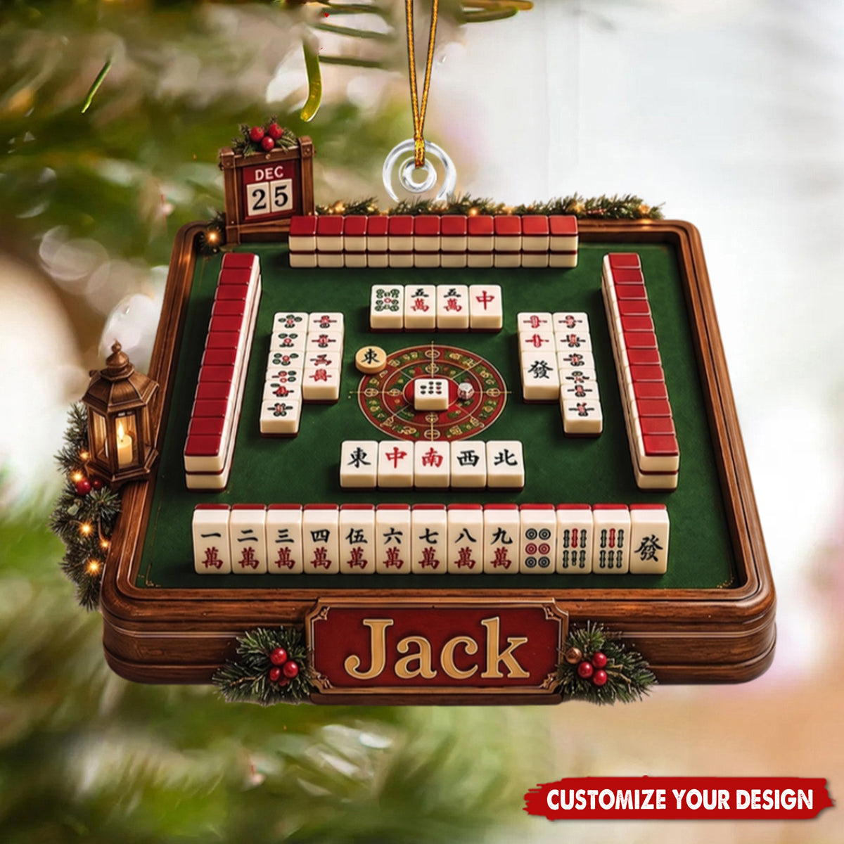 Personalized Mahjong Acrylic Christmas Ornament, Custom Name Gift for Mahjong Players