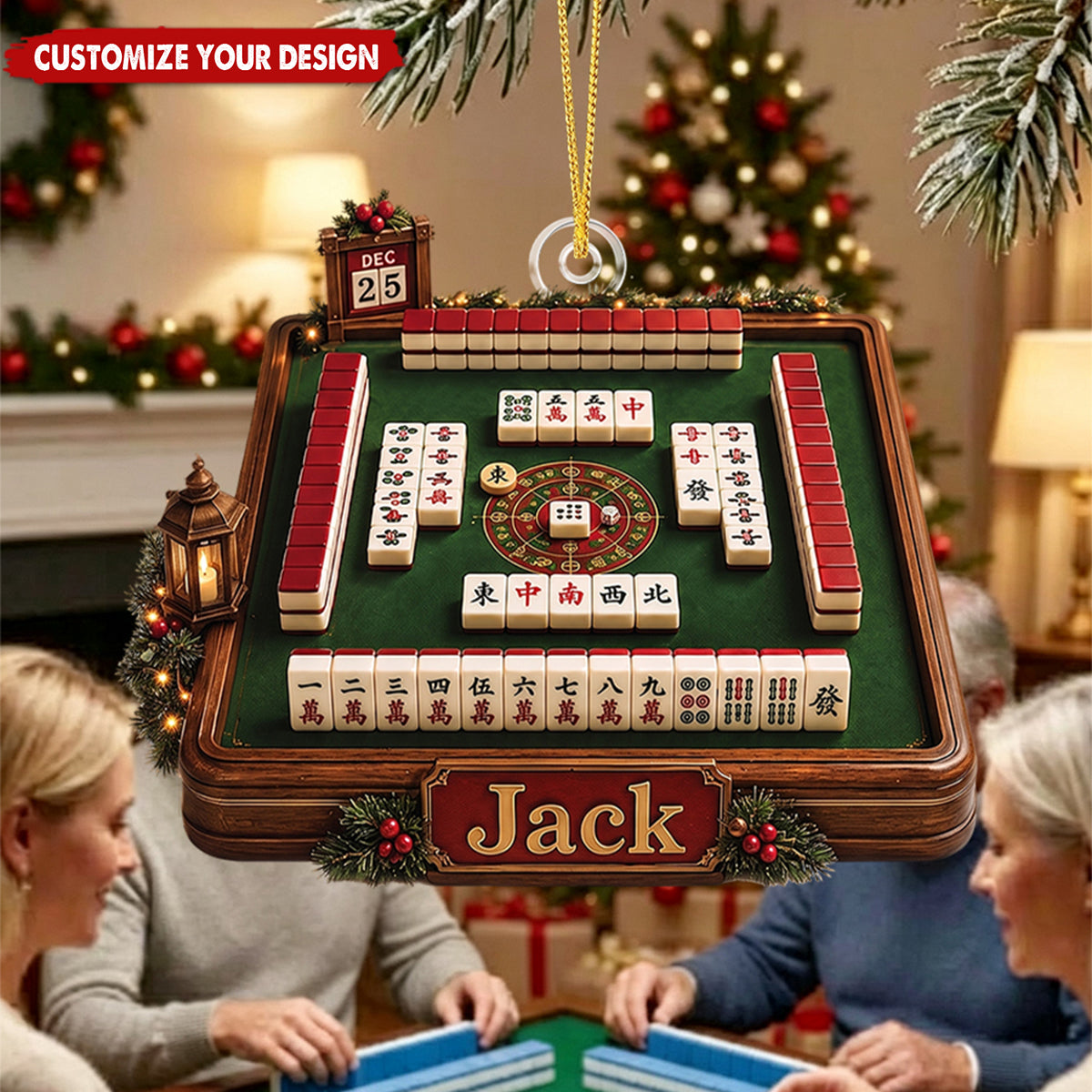Personalized Mahjong Acrylic Christmas Ornament, Custom Name Gift for Mahjong Players