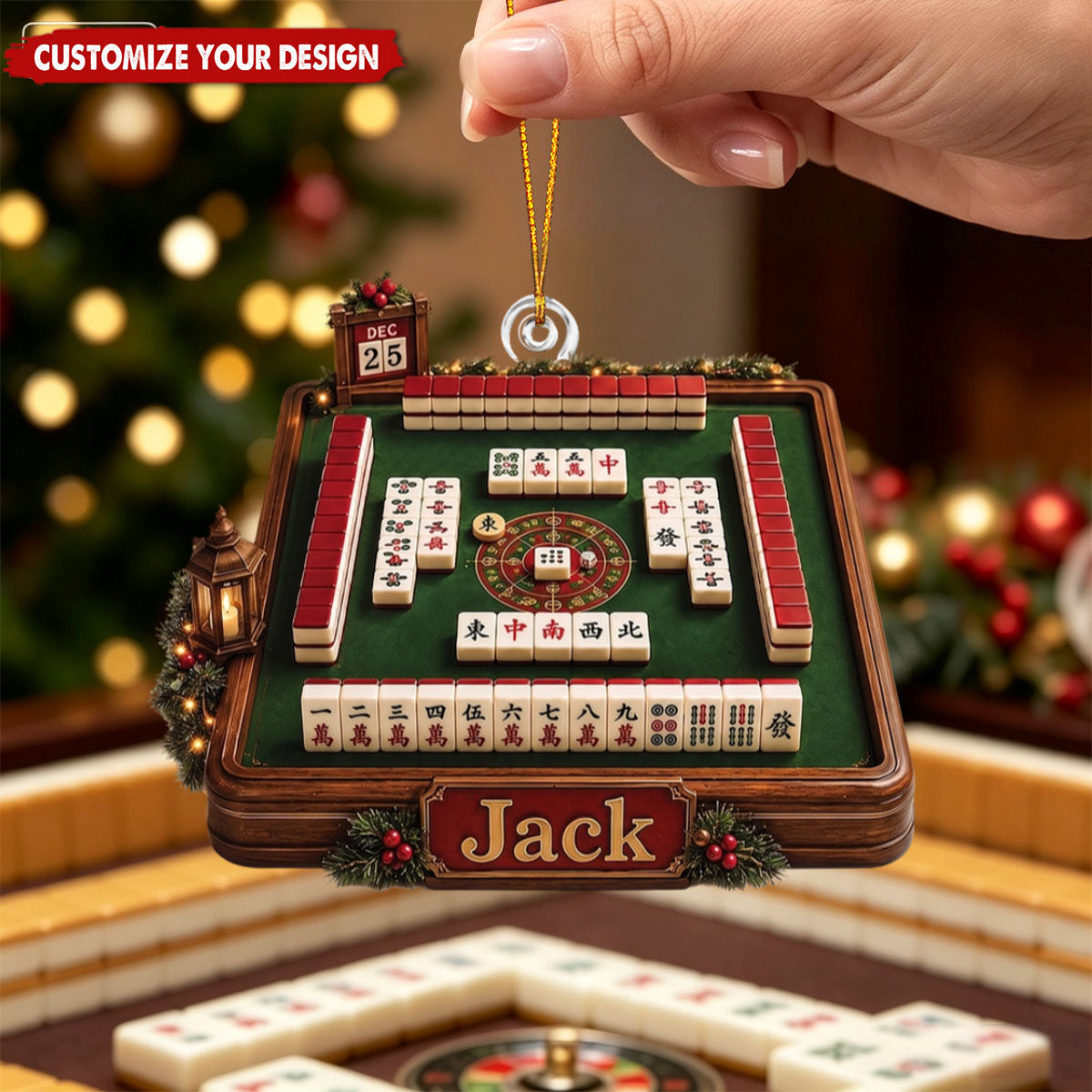 Personalized Mahjong Acrylic Christmas Ornament, Custom Name Gift for Mahjong Players