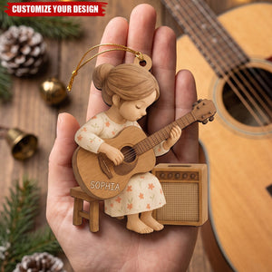 Personalized Guitar Players Wooden Ornament, Christmas Gift for Music Lovers