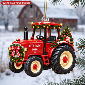 Personalized Tractor Christmas Acrylic Ornament, Custom Farm Gift
