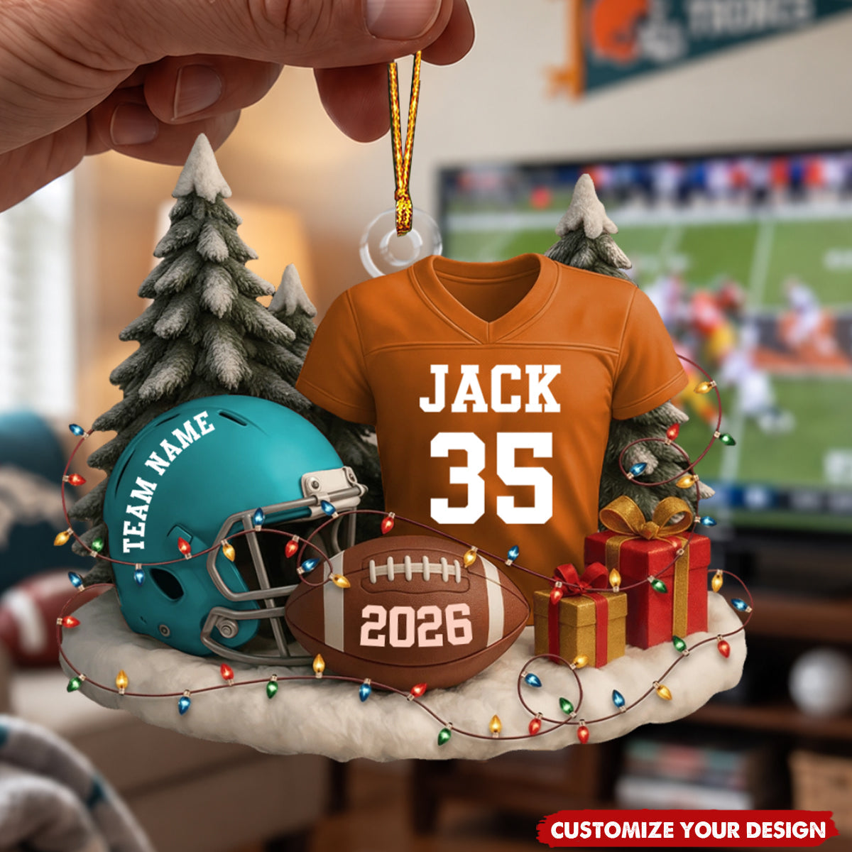Personalized Acrylic Football Ornament, Custom Jersey and Helmet