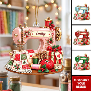 Personalized Sewing Machine Acrylic Christmas Ornament, Custom Name Sewing Lover Decor