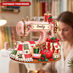 Personalized Sewing Machine Acrylic Christmas Ornament, Custom Name Sewing Lover Decor