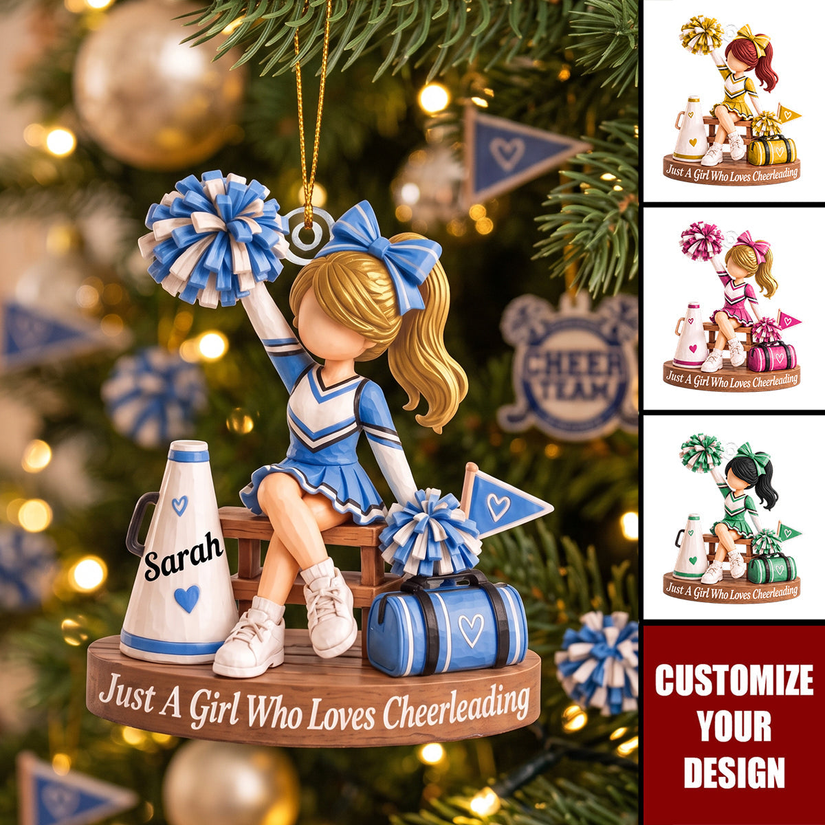 Personalized Cheerleader Acrylic Ornament, Custom Name Cheer Gift for Girl