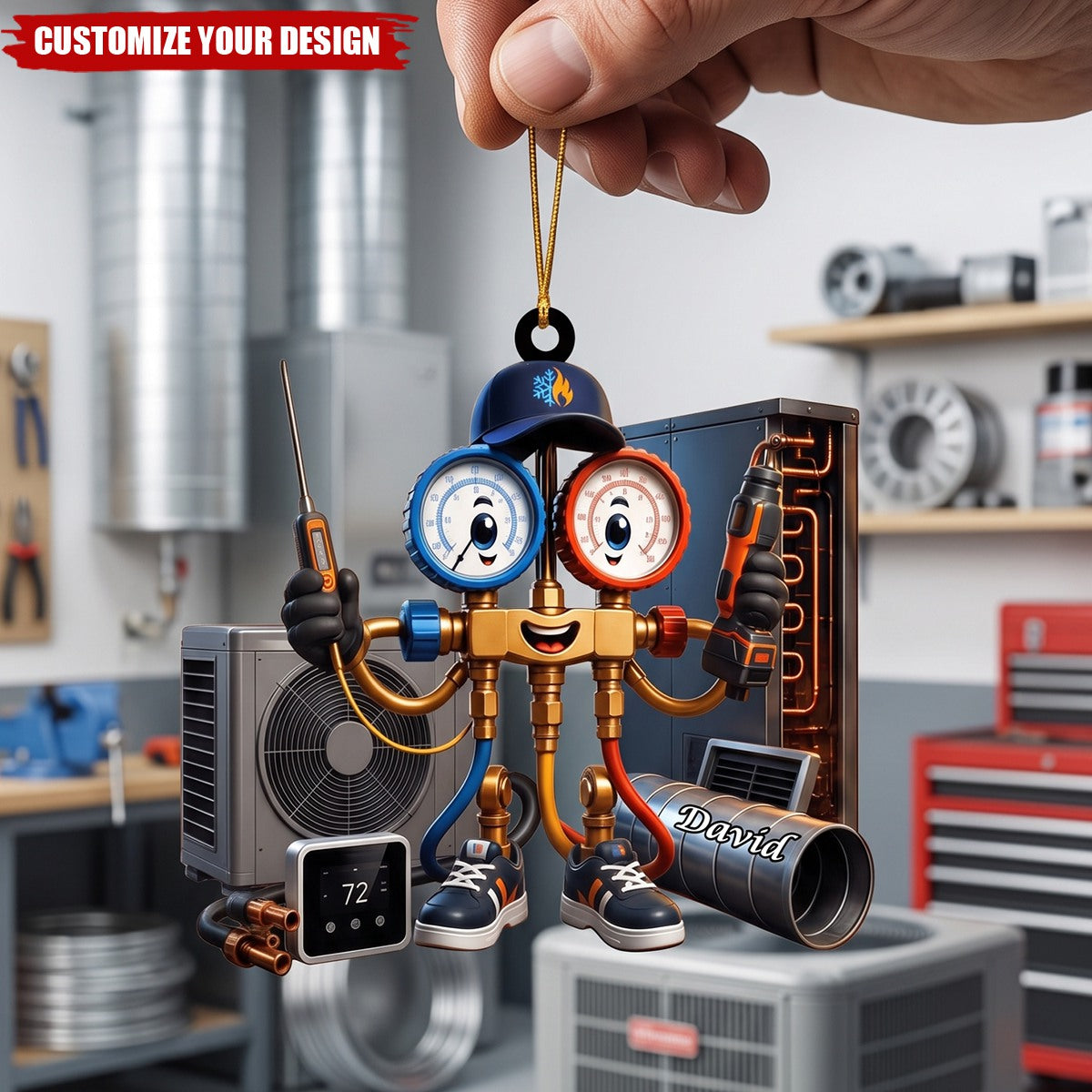 Personalized HVAC Unit Acrylic Christmas Ornament, Custom AC Technician Gift