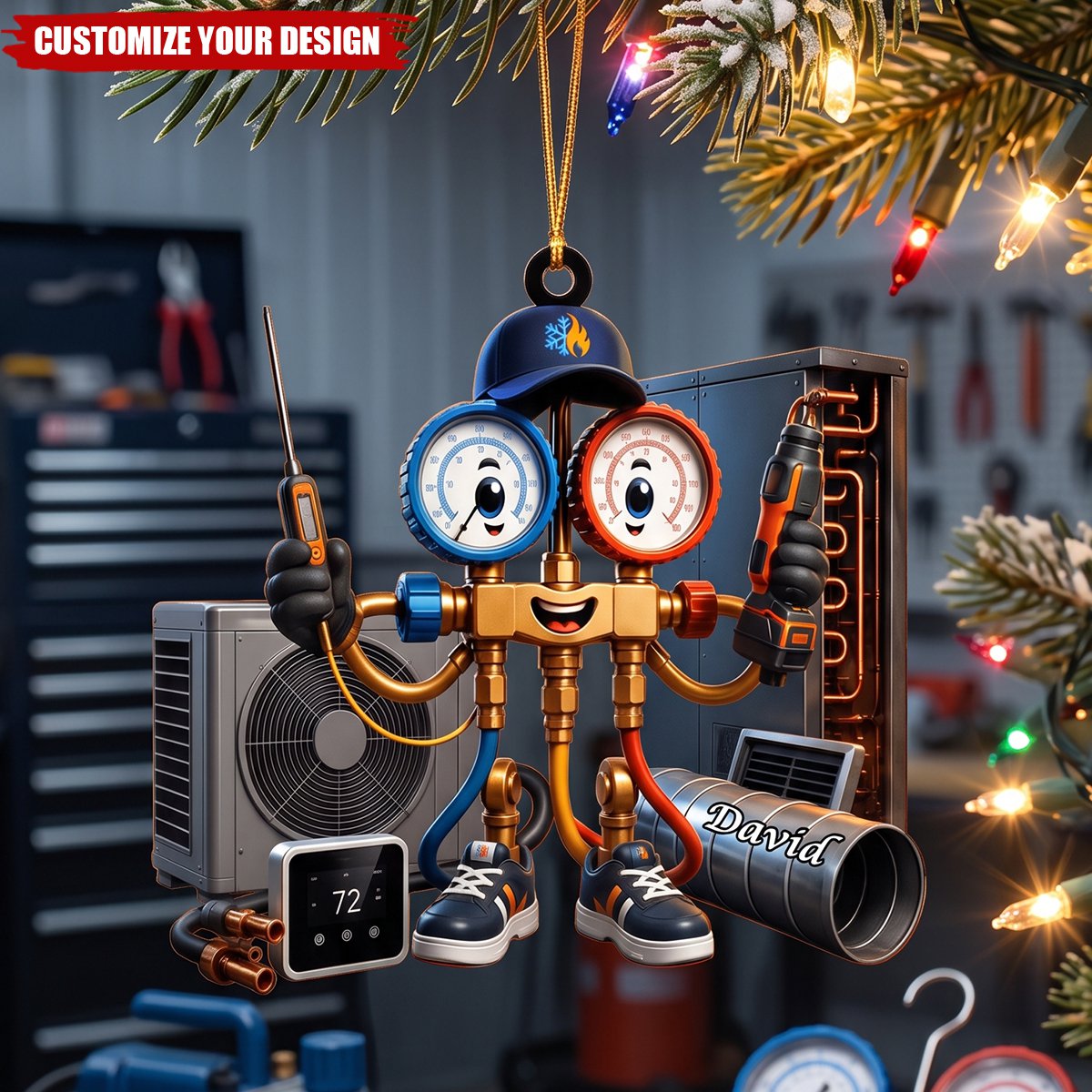 Personalized HVAC Unit Acrylic Christmas Ornament, Custom AC Technician Gift