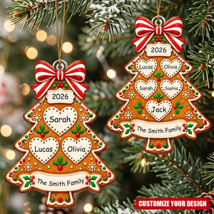 Personalized Gingerbread Tree Acrylic Ornament, Custom Family Name Christmas Keepsake