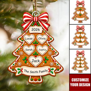 Personalized Gingerbread Tree Acrylic Ornament, Custom Family Name Christmas Keepsake