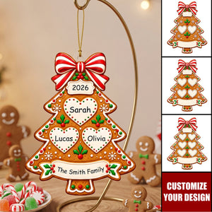 Personalized Gingerbread Tree Acrylic Ornament, Custom Family Name Christmas Keepsake