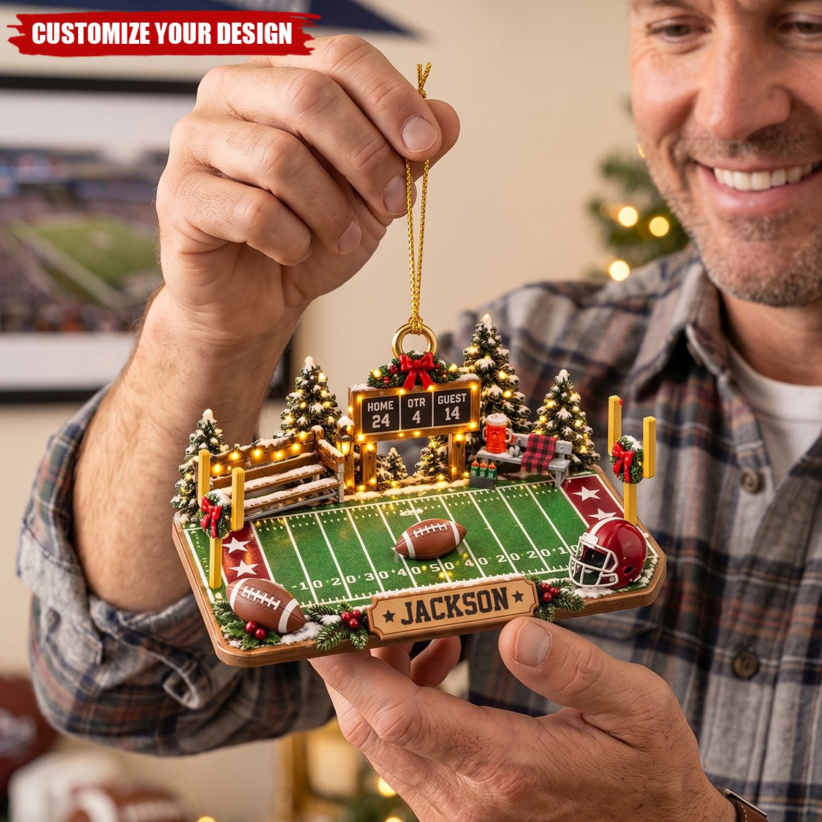 Personalized Football Christmas Acrylic Ornament, Custom Name Sports Keepsake
