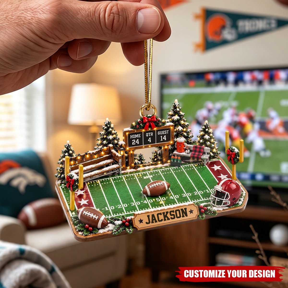 Personalized Football Christmas Acrylic Ornament, Custom Name Sports Keepsake