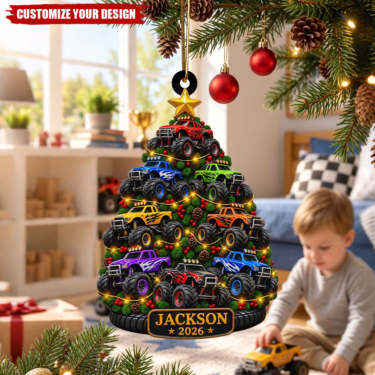 Personalized Name Truck Acrylic Ornament, Gift for Boys & Grandson