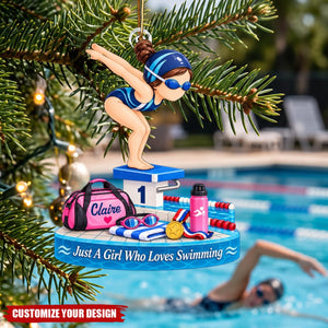 Personalized Swim Girl Acrylic Ornament, Gift for Swimmers & Daughters
