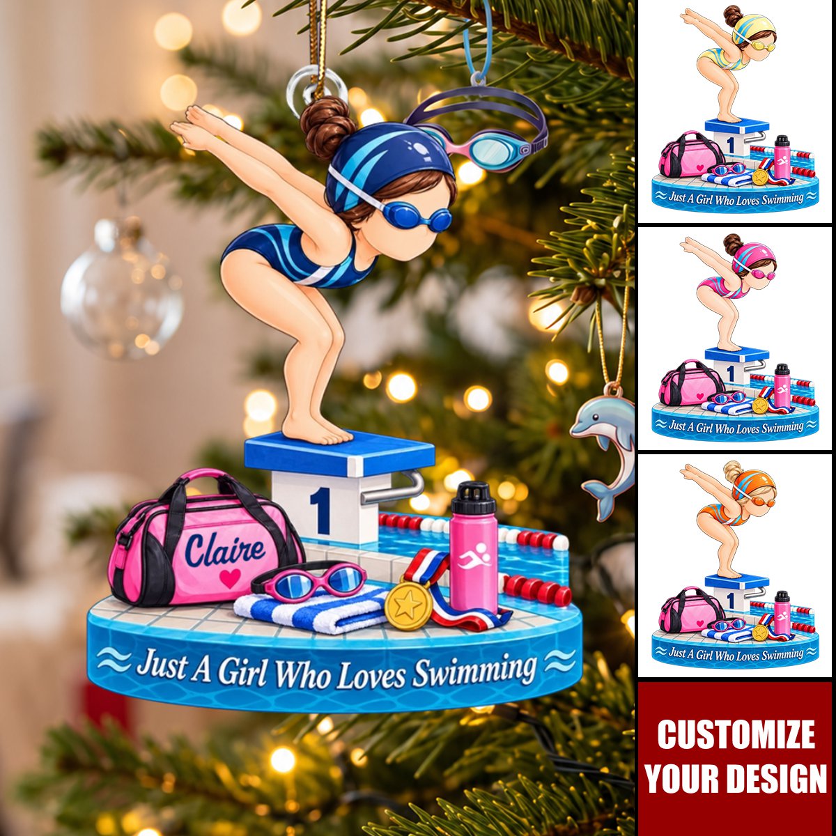Personalized Swim Girl Acrylic Ornament, Gift for Swimmers & Daughters