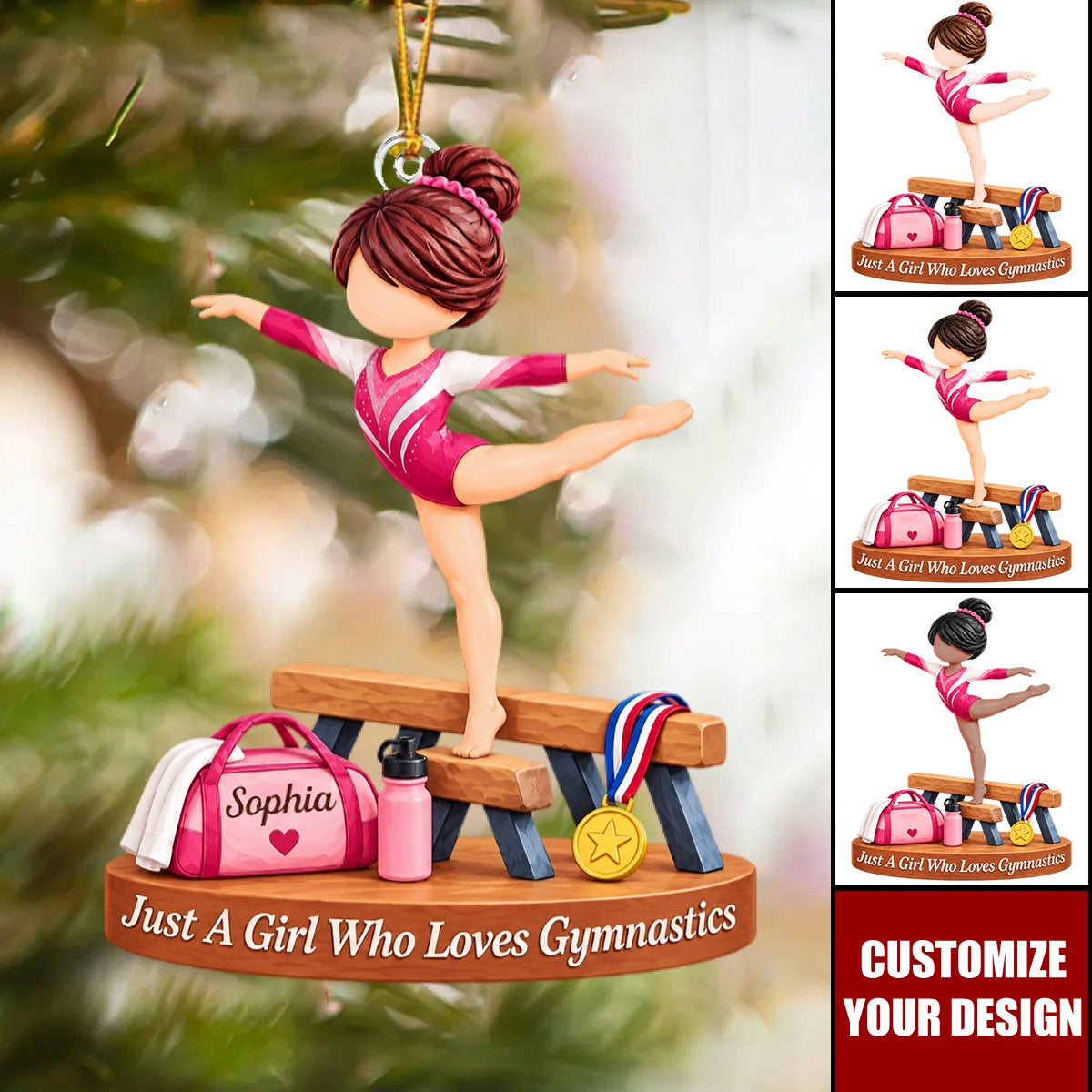 Personalized Gymnastics Acrylic Ornament - Custom Name Christmas Gift for Girl Gymnasts