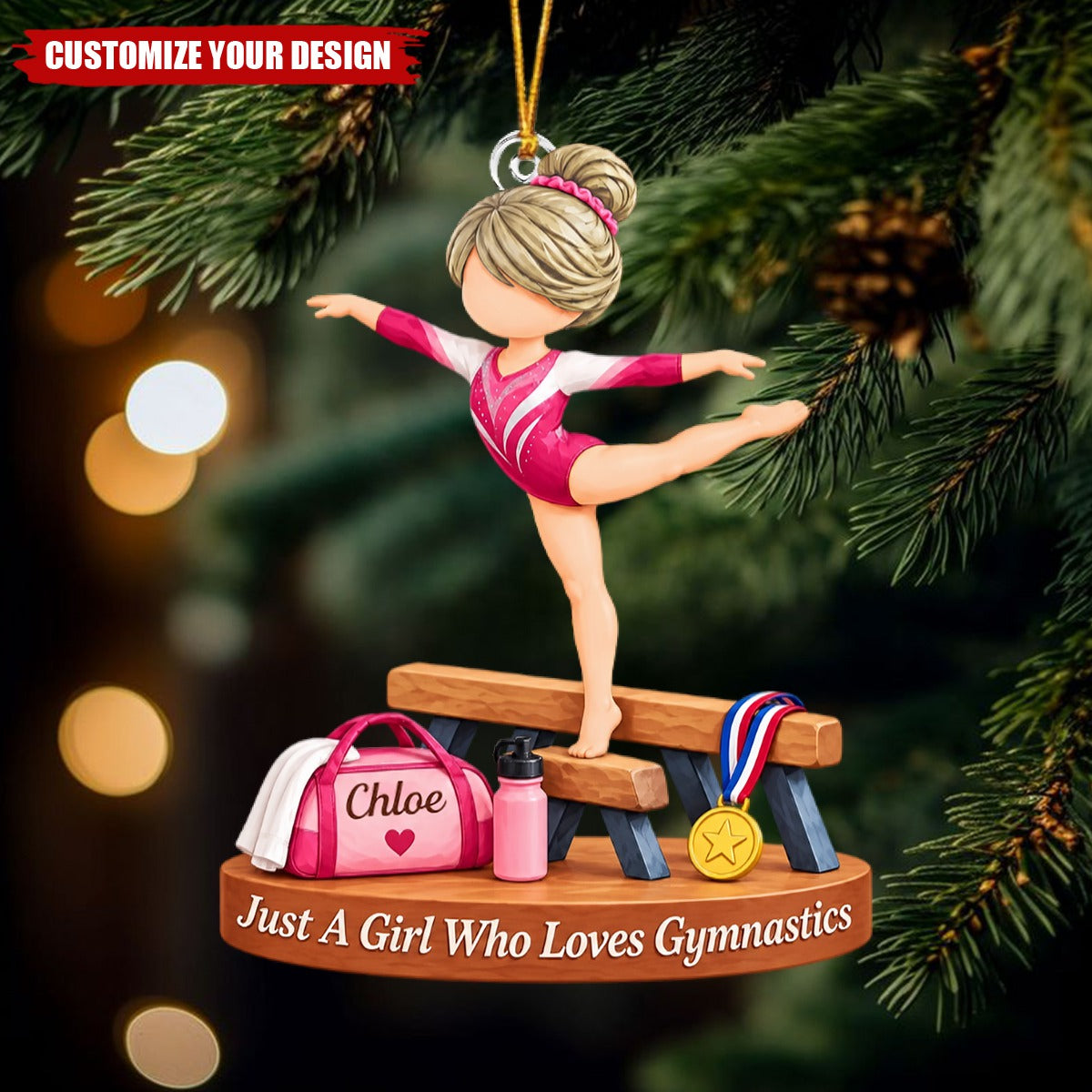 Personalized Gymnastics Acrylic Ornament - Custom Name Christmas Gift for Girl Gymnasts
