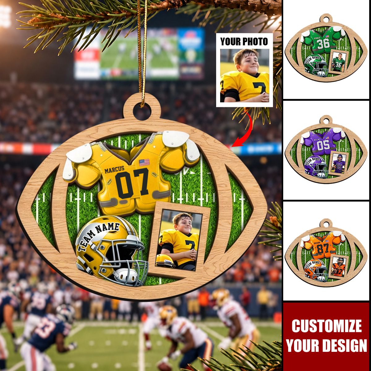 Personalized Football Player Photo Wooden Ornament