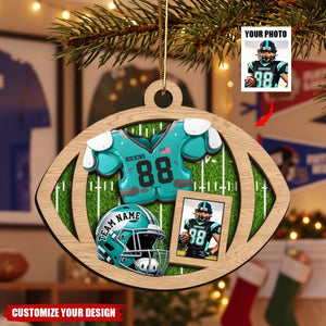 Personalized Football Player Photo Wooden Ornament